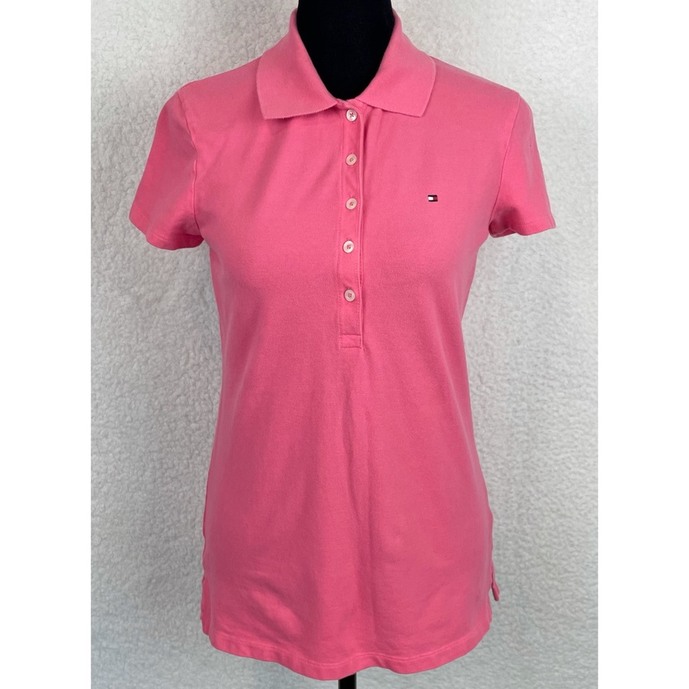 TOMMY HILFIGER • Bubblegum Pink Short Sleeve Polo Shirt, XS - Picture 13 of 16